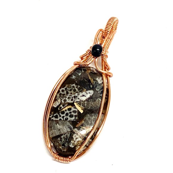 HANDMADE Black Fossil Copper and Pure Copper Statement Pendant, Artisan Jewelry - Picture 2 of 10